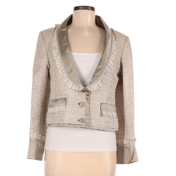 Proenza Schouler Shimmering Champagne Silk Jacket w/ Silk Ruffle Trim, Size 8